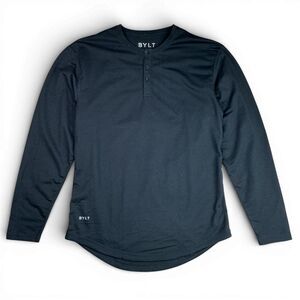 BYLT Mens Drop Cut Henley Shirt Size S Black Long Sleeve Signature Athletic Top